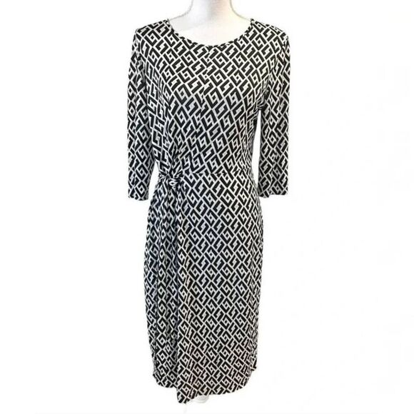 DVF New Julian Silk Jersey Wrap Dress Black White Chain Link Print | Large - Picture 2 of 14
